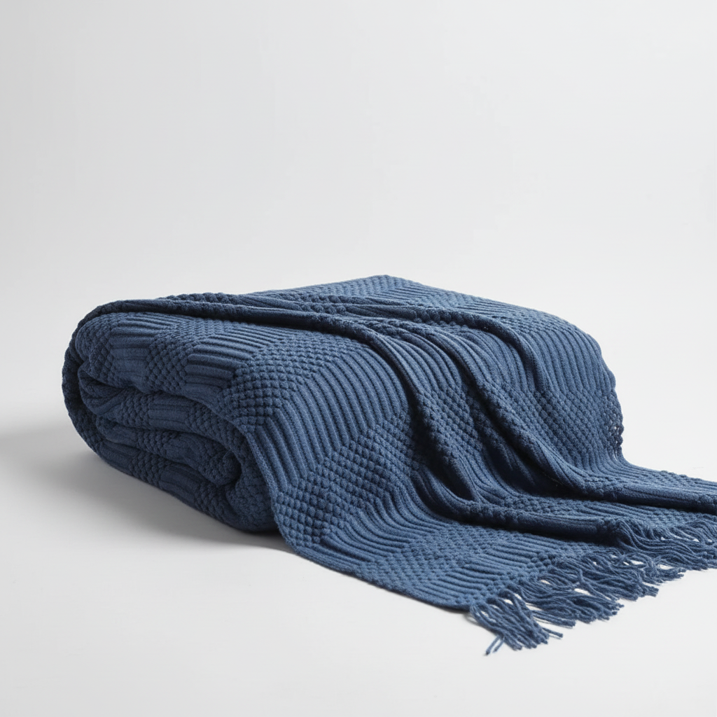 Chunky-Knit-Decke mit Quastenkanten für Sofa und Bett