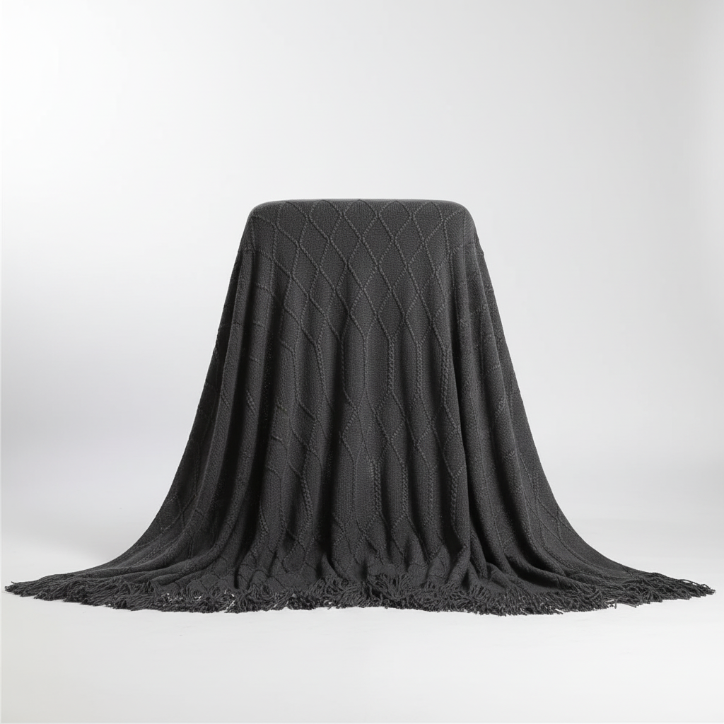 Chunky-Knit-Decke mit Quastenkanten für Sofa und Bett