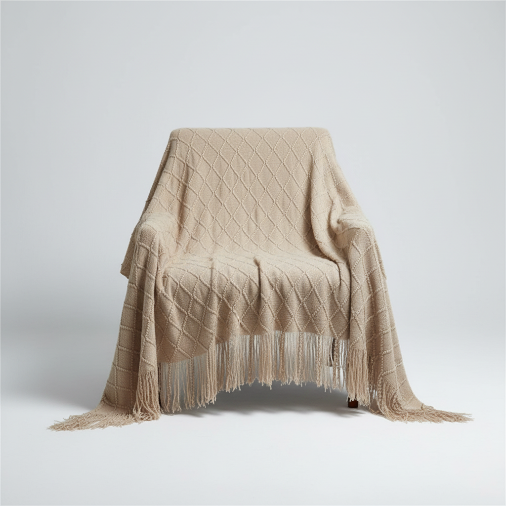 Chunky-Knit-Decke mit Quastenkanten für Sofa und Bett