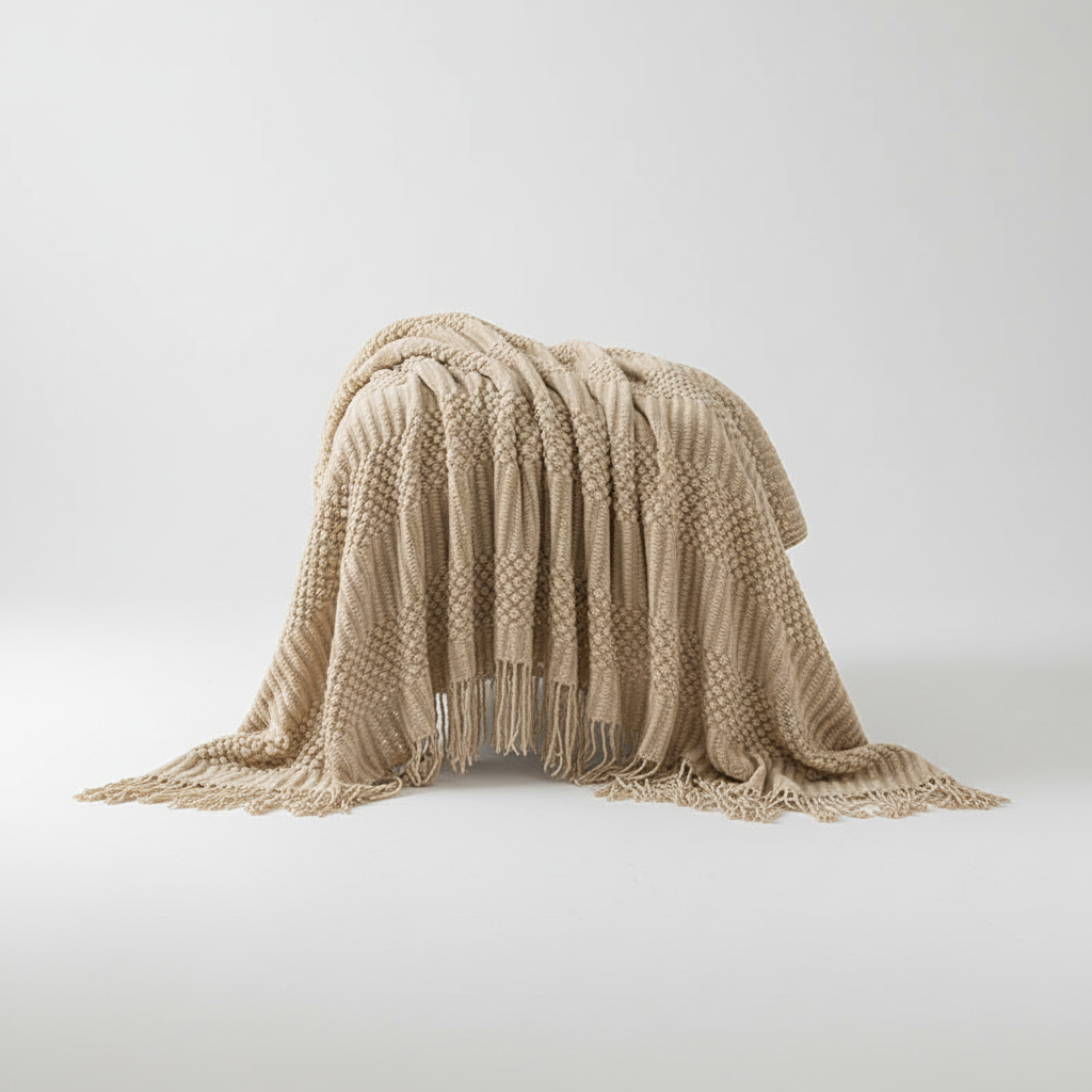Chunky-Knit-Decke mit Quastenkanten für Sofa und Bett