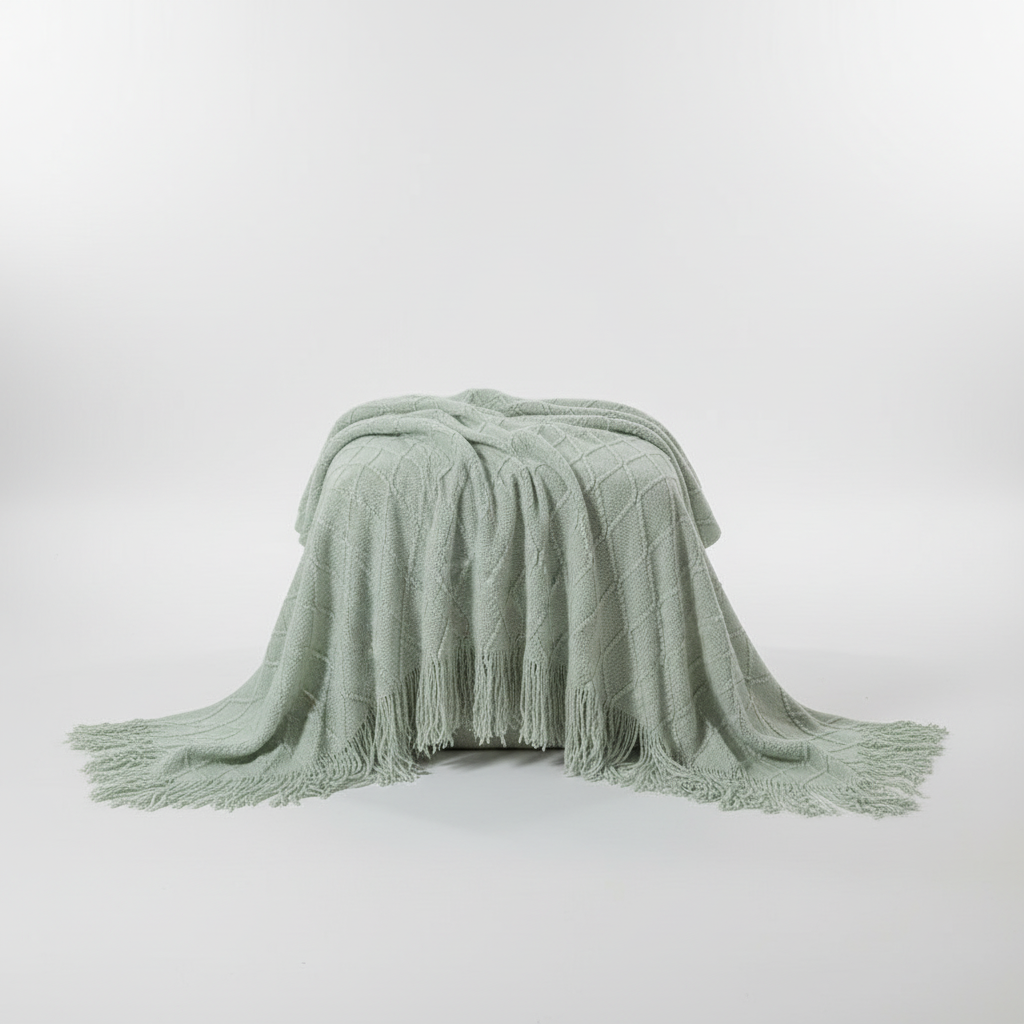 Chunky-Knit-Decke mit Quastenkanten für Sofa und Bett