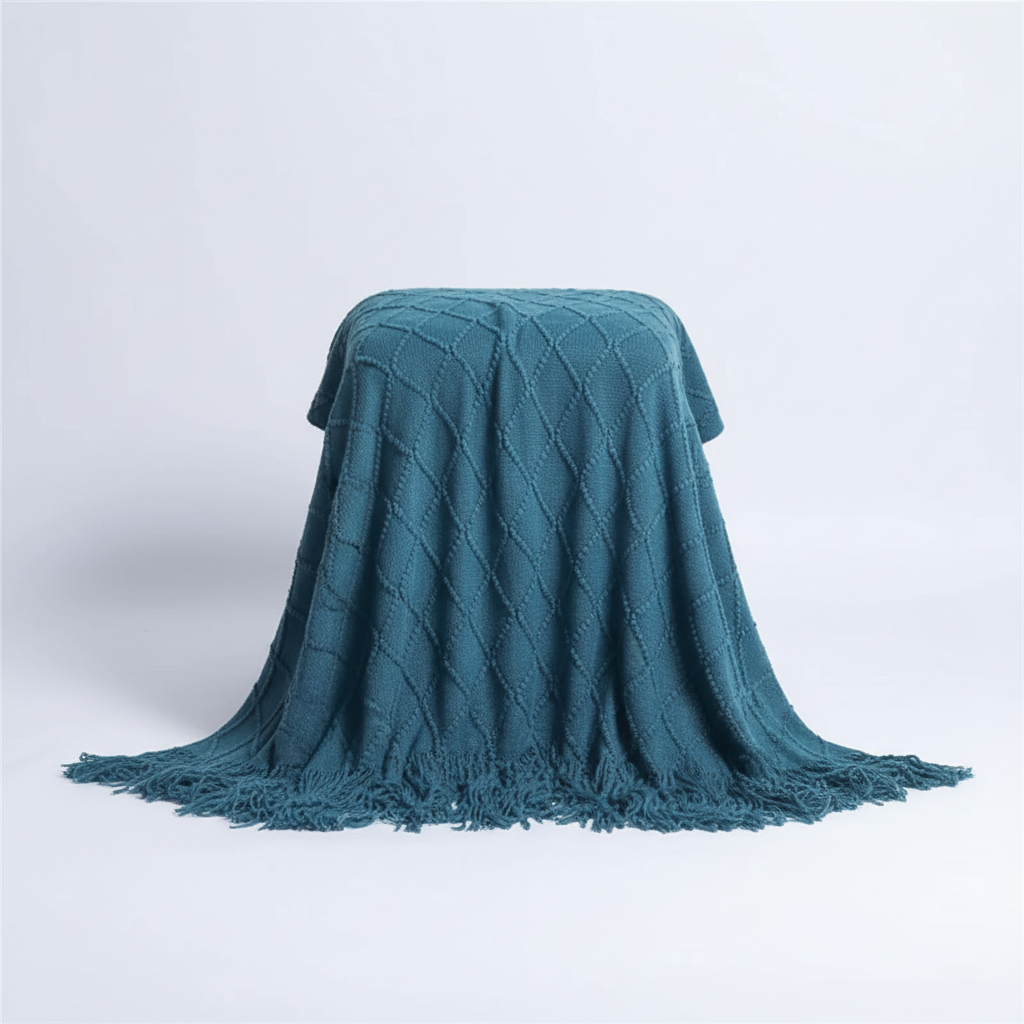 Chunky-Knit-Decke mit Quastenkanten für Sofa und Bett