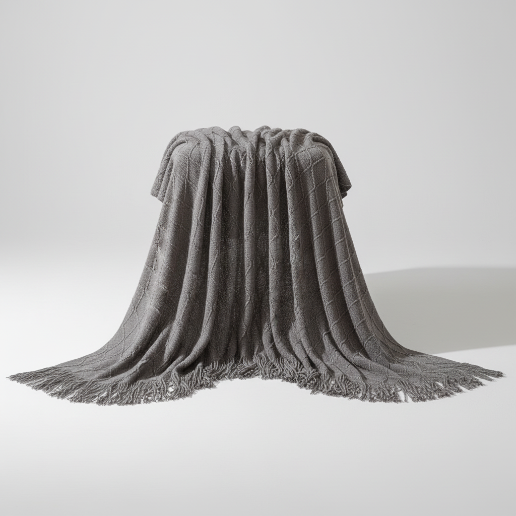 Chunky-Knit-Decke mit Quastenkanten für Sofa und Bett