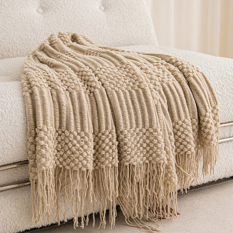 Chunky-Knit-Decke mit Quastenkanten für Sofa und Bett