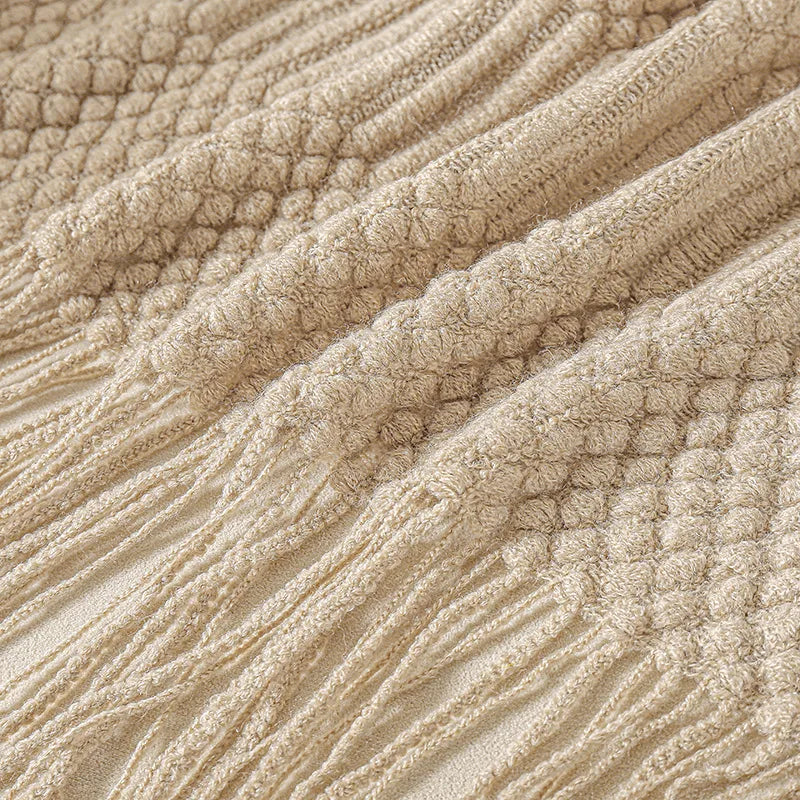 Chunky-Knit-Decke mit Quastenkanten für Sofa und Bett