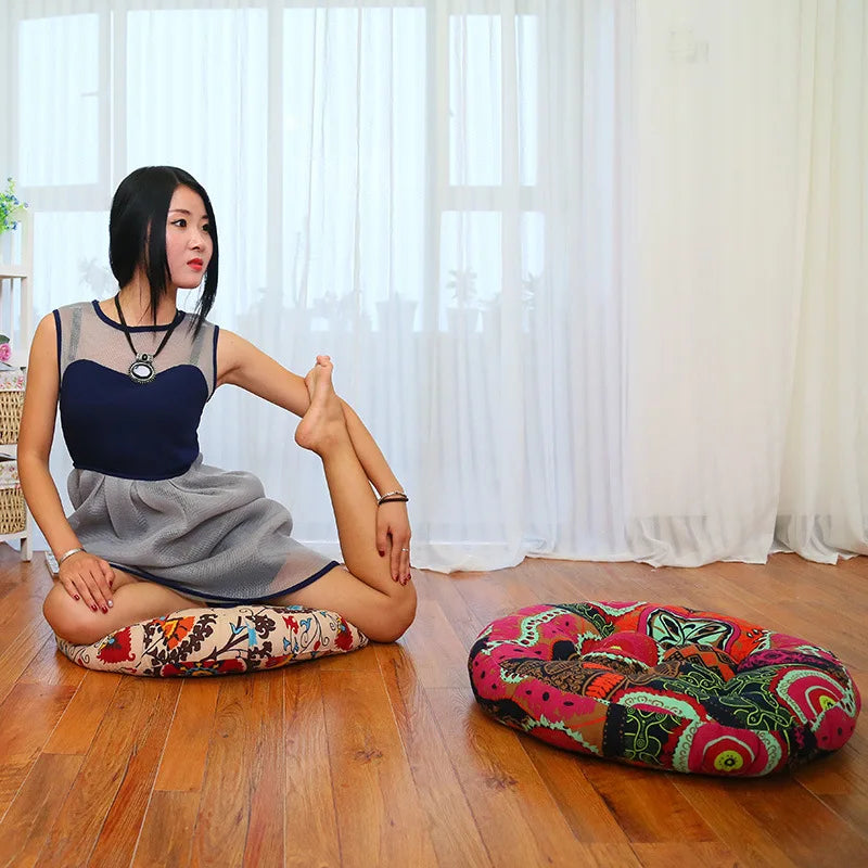 Dickes rundes Bodenkissen Meditation ethnisch inspiriert Faserfüllung