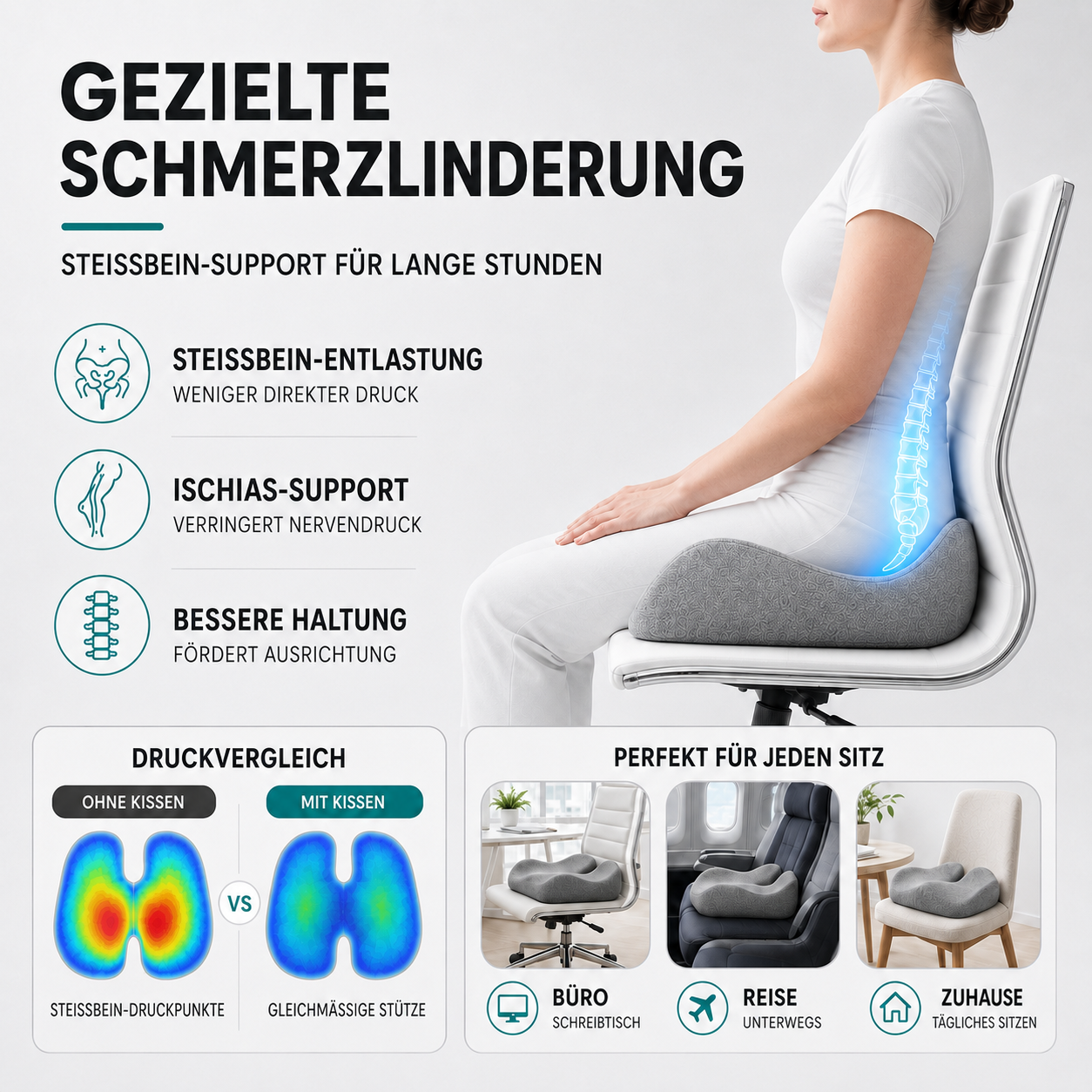 Nordspur | CoccySoothe Ergonomisches Sitzkissen mit Steißbeinstütze