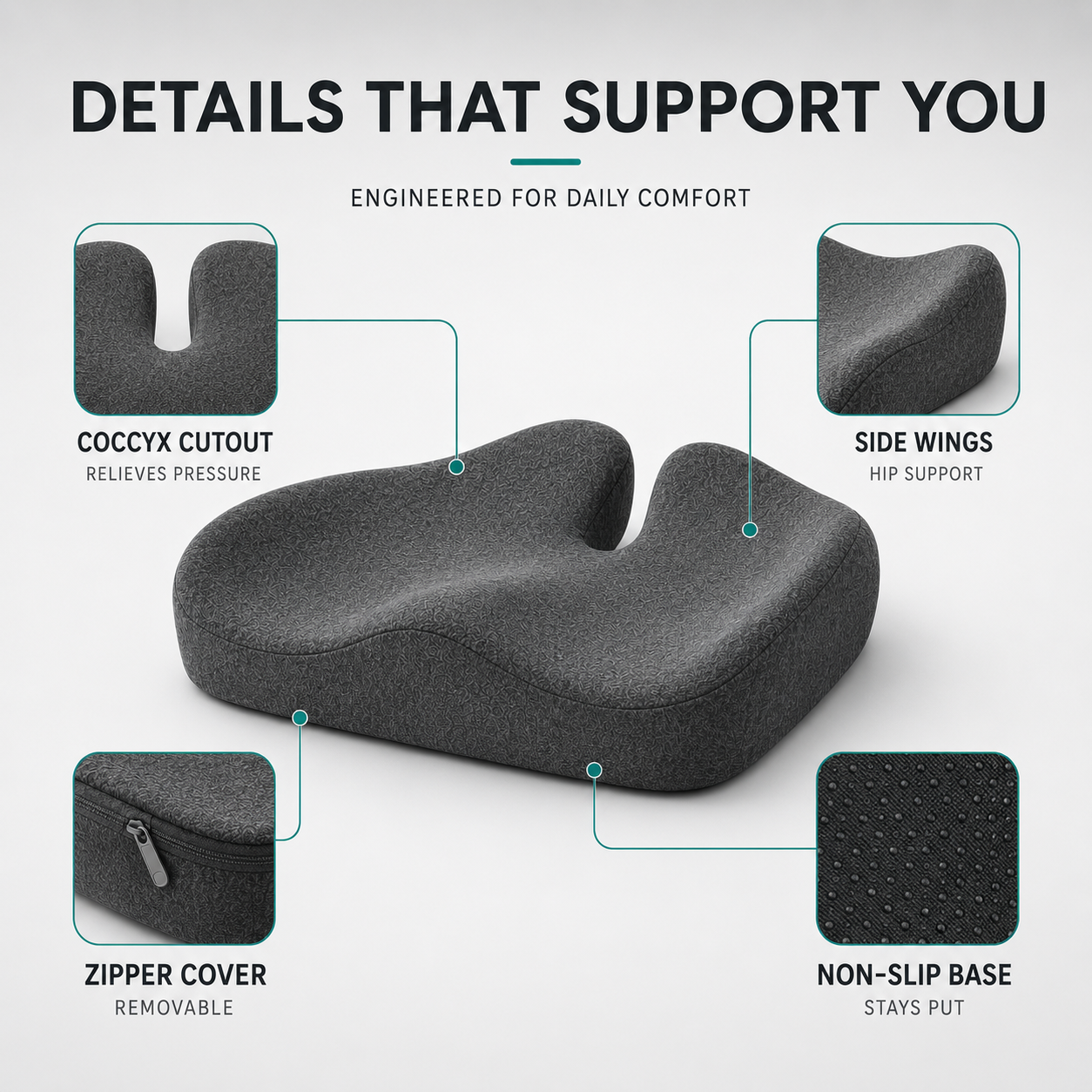 Nordspur | CoccySoothe Ergonomisches Sitzkissen mit Steißbeinstütze