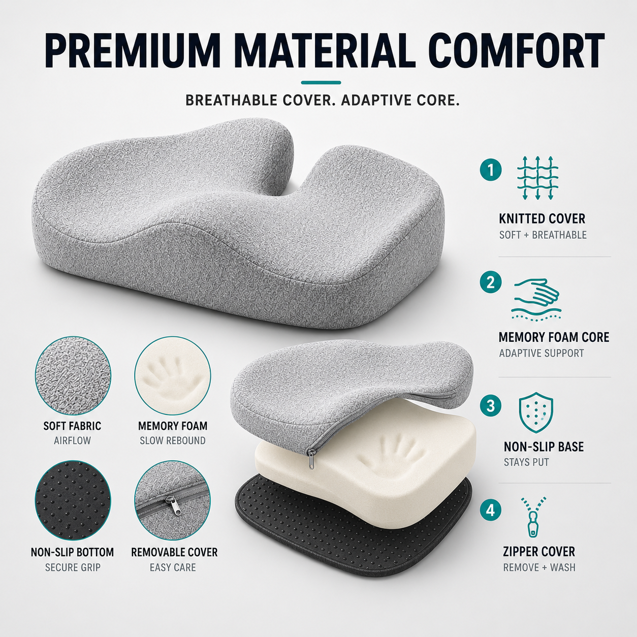 Nordspur | CoccySoothe Ergonomisches Sitzkissen mit Steißbeinstütze