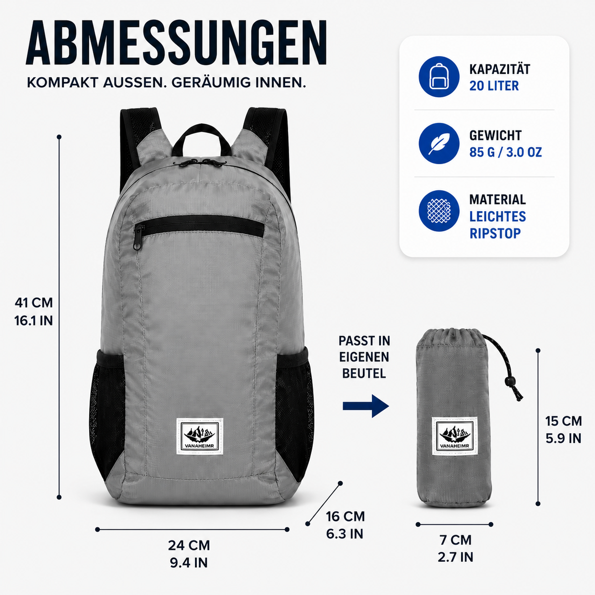 Nordspur | Compactrek Faltbarer 20L Outdoor-Tagesrucksack