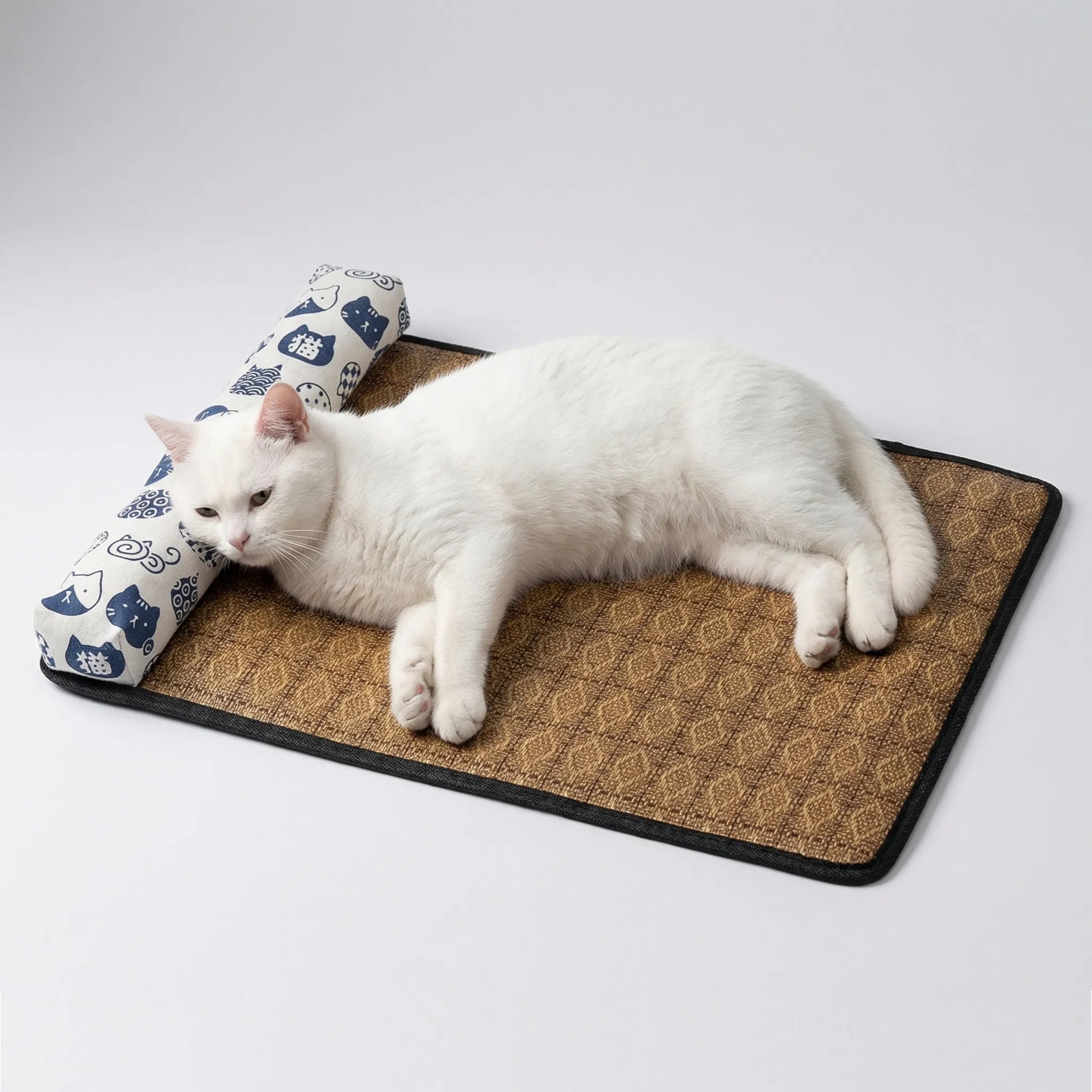 Rattan-Kühlmatte für Haustiere mit Nackenkissen, ideal für Katzen und Hunde