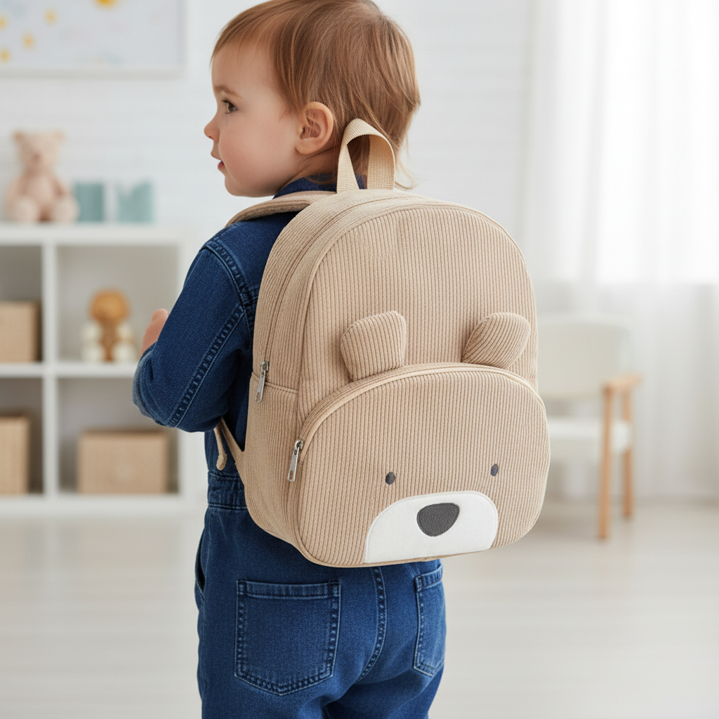 Kleinkinder-Plüschrucksack mit Cord-Außenseite und Stickerei