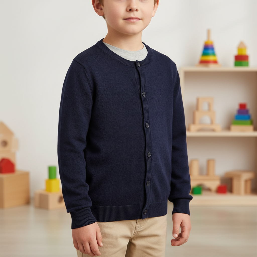 Kinderstrickjacke mit Knopfleiste Rundhals leicht warm