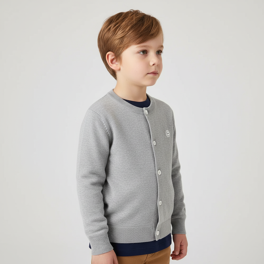 Kinderstrickjacke mit Knopfleiste Rundhals leicht warm