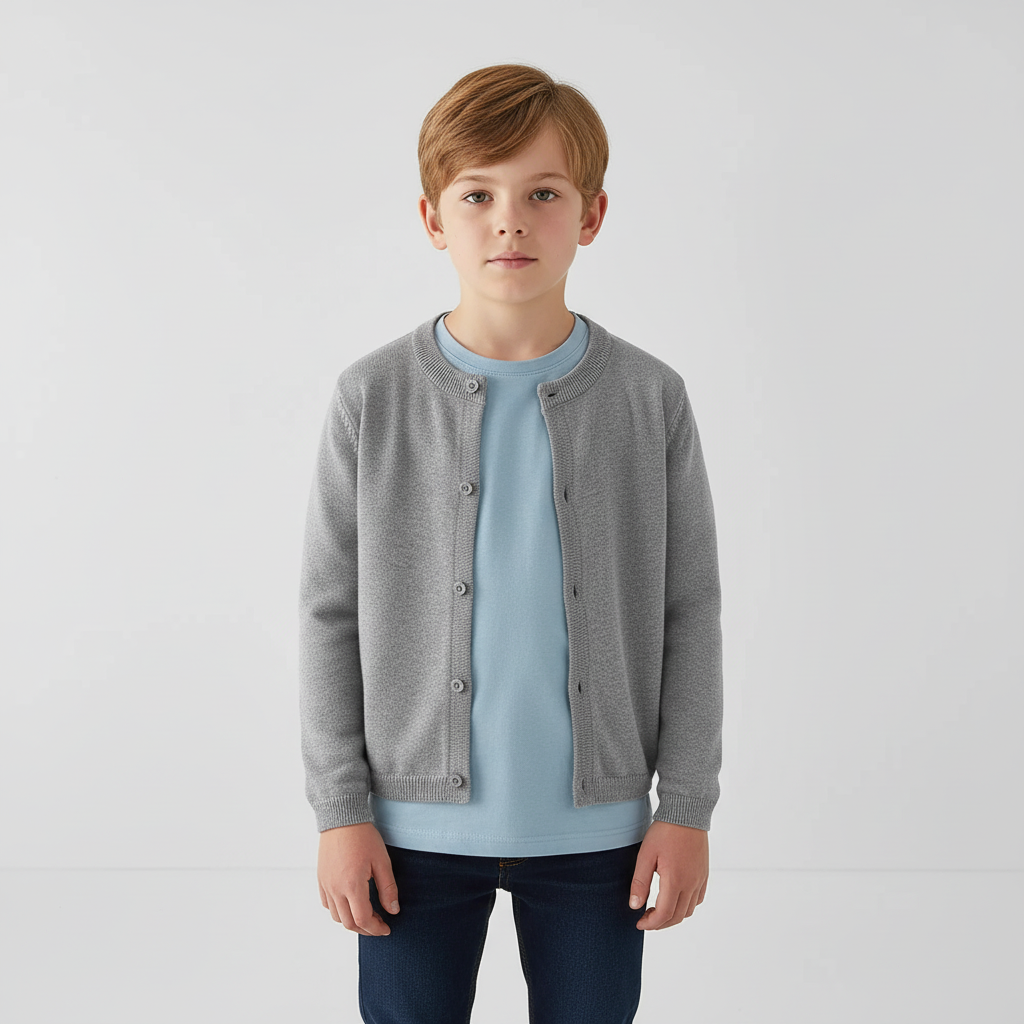 Kinderstrickjacke mit Knopfleiste Rundhals leicht warm