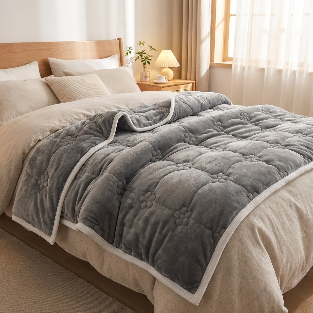 Dreischichtige Steppdecke mit Blumen-Jacquard und samtiger Oberfläche