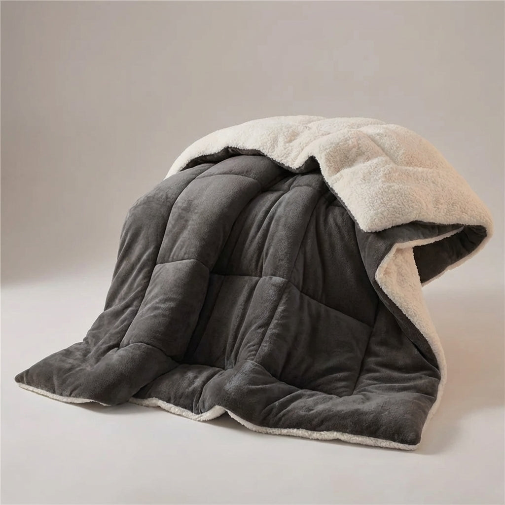 Winter-Daunendecke reversible gesteppt warmes Fleece-Innenfutter