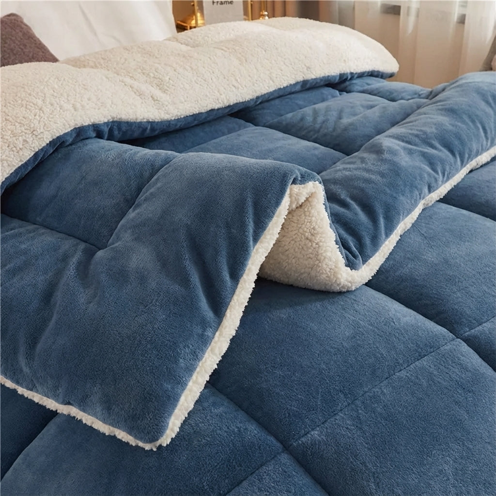 Winter-Daunendecke reversible gesteppt warmes Fleece-Innenfutter