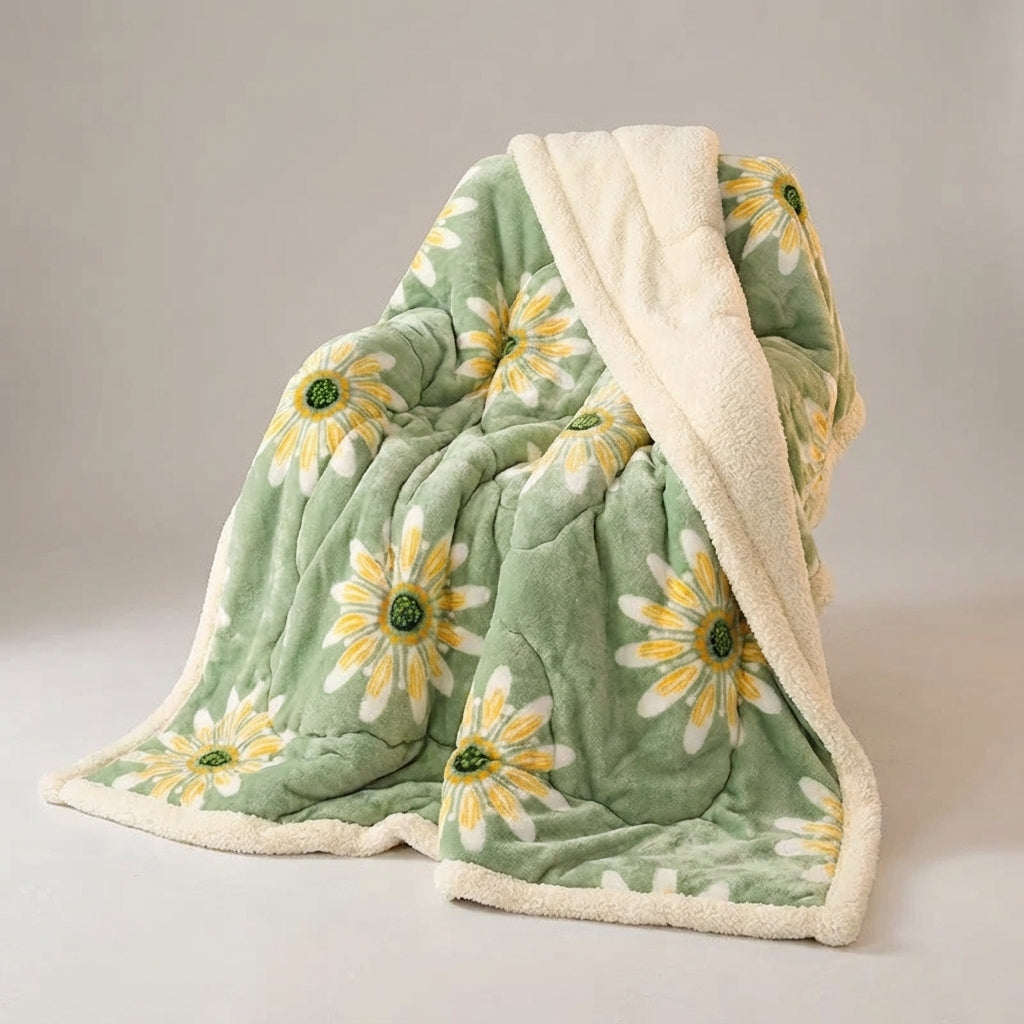 Winter-Steppdecke dicke Plüsch Isolierung wendbar Blumenmuster