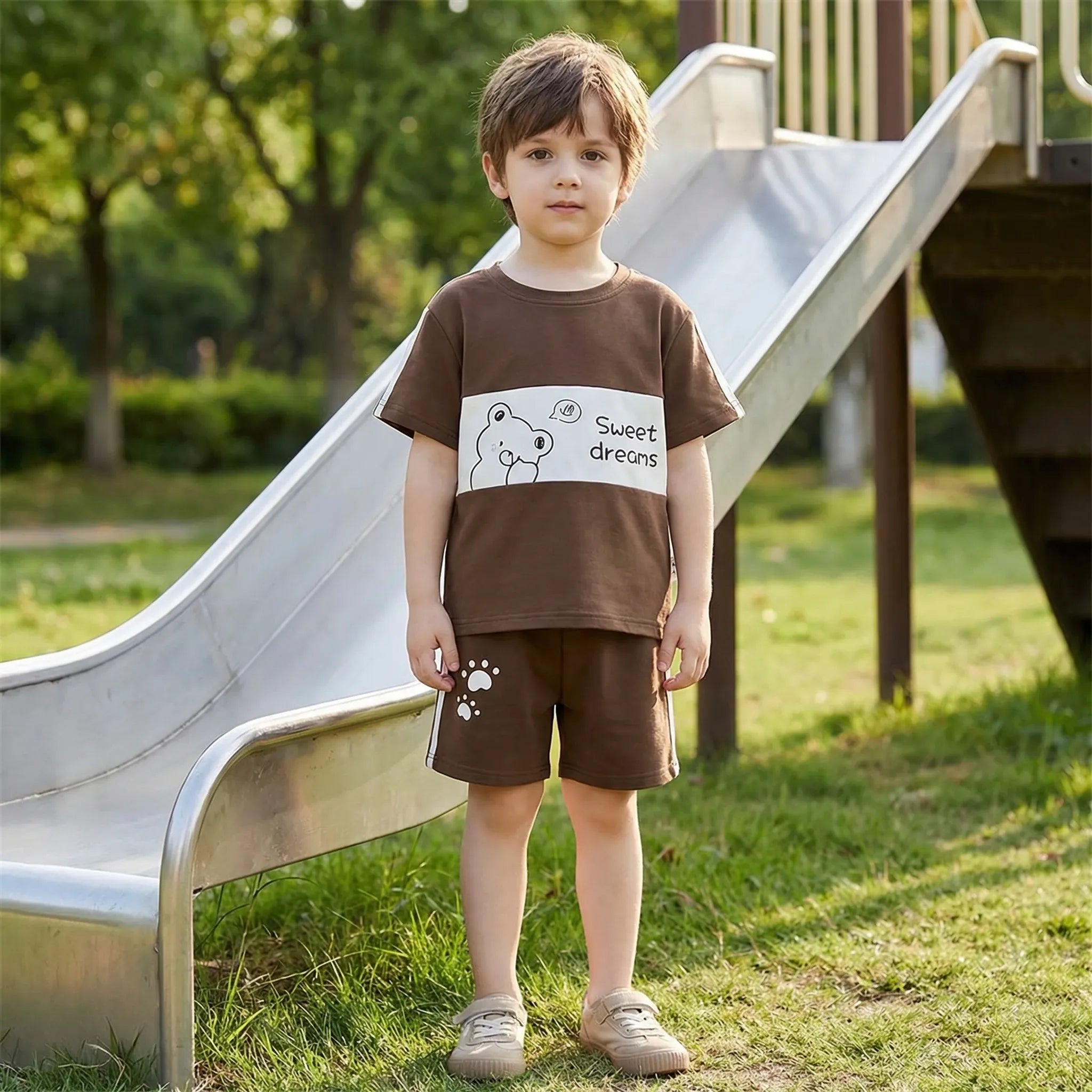 Kinder Sommer Set Kurzarm Top Shorts Cartoon Motiv Jungen Mädchen