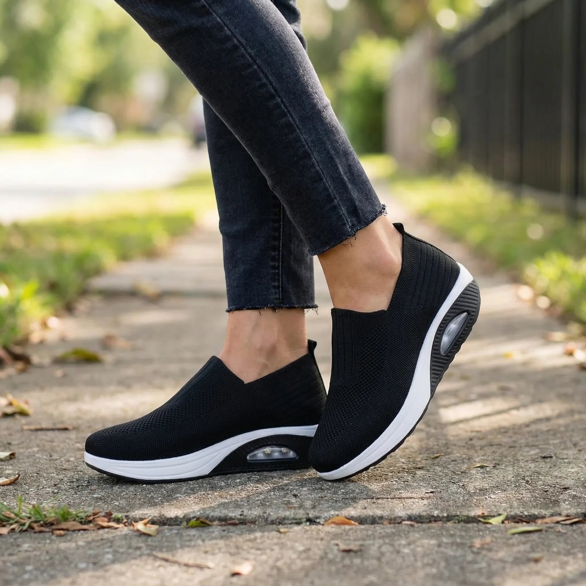 Damen-Slip-On-Keilabsatzschuh mit luftgepolsterter Sohle rutschfest