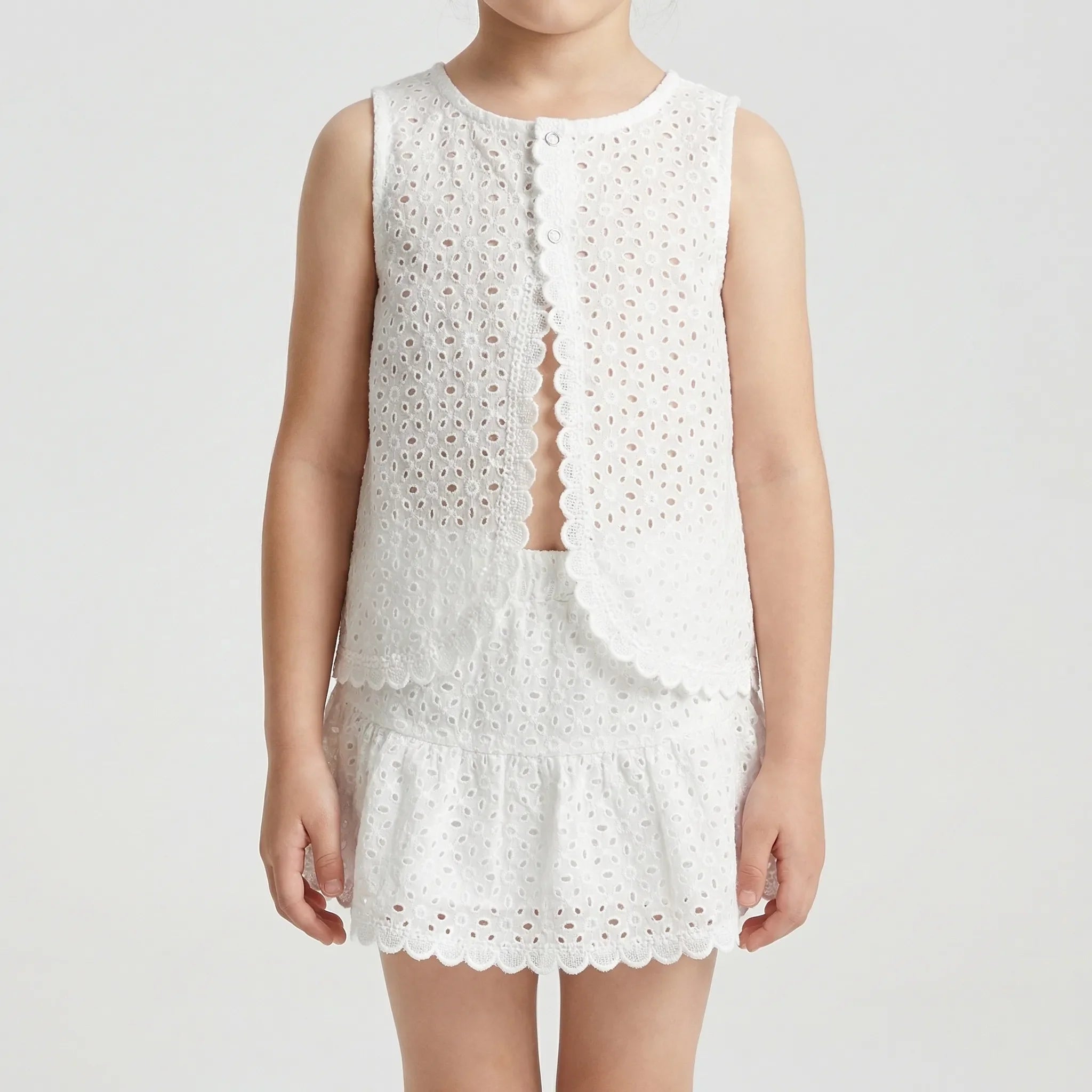 Mädchen Sommer Set Lochspitze ärmelloses Oberteil Shorts