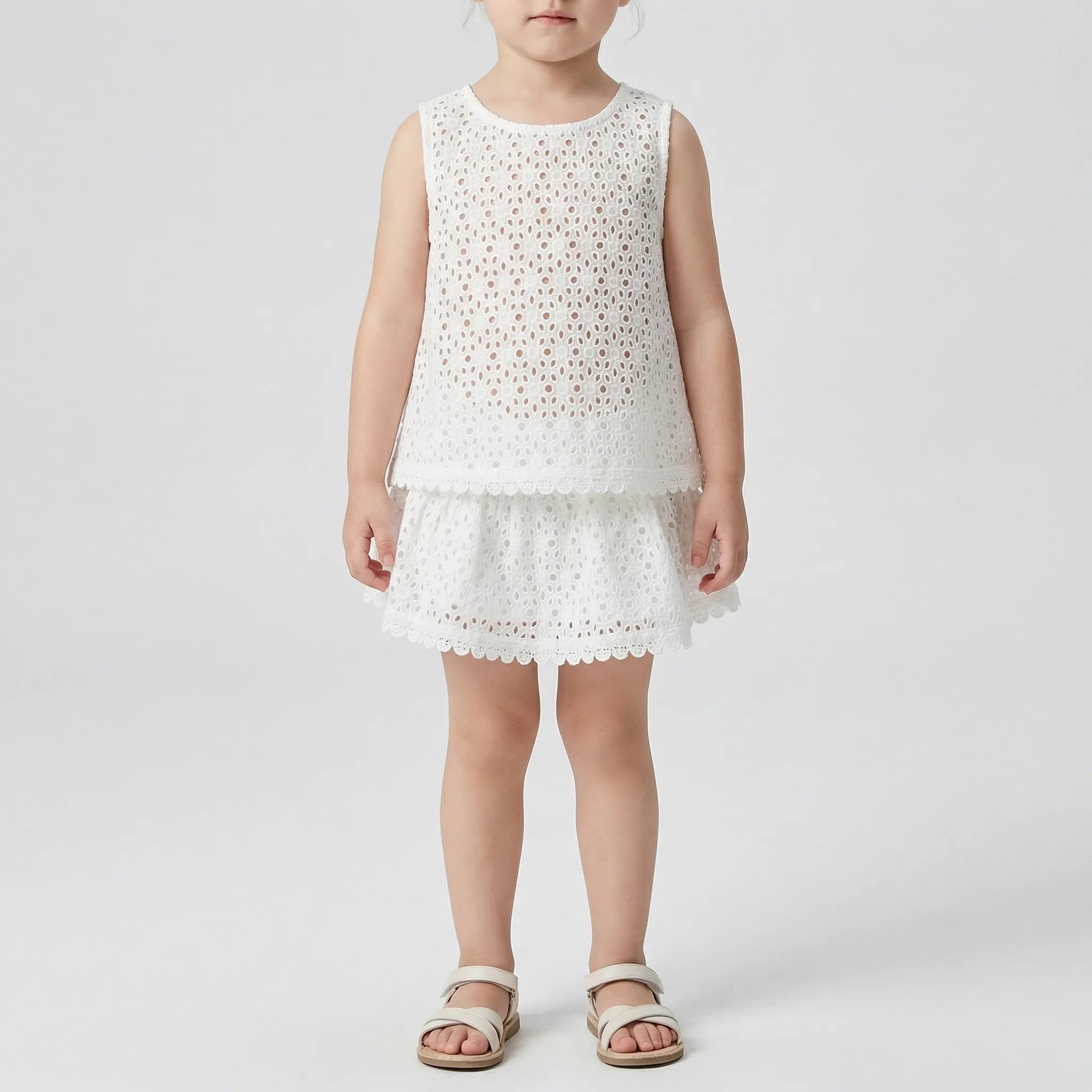 Mädchen Sommer Set Lochspitze ärmelloses Oberteil Shorts