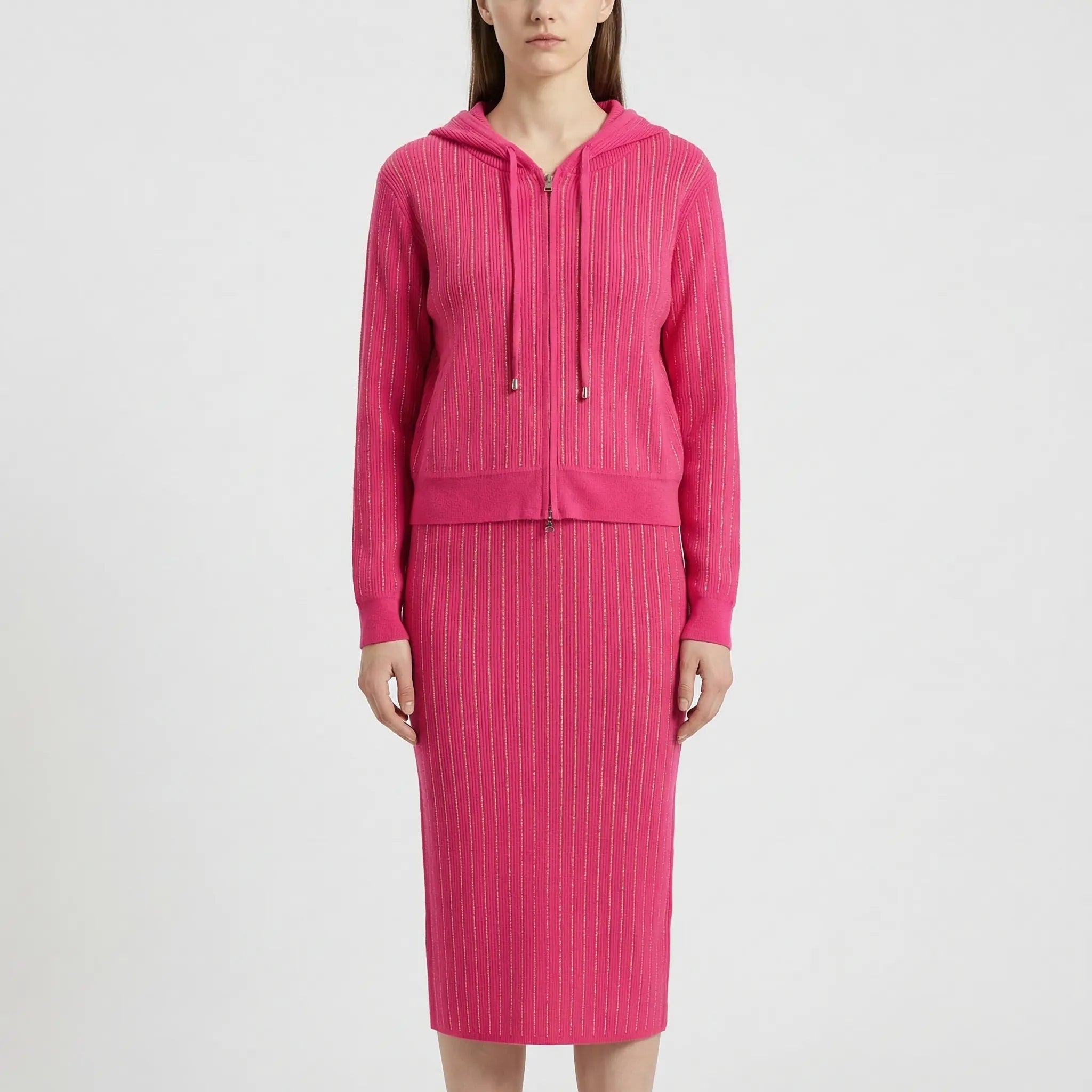 Strick-Set für Damen mit Cardigan und Wickelrock