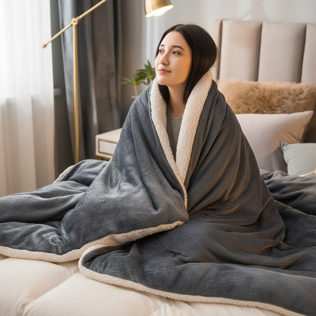 Doppelseitige Sherpa Decke mit weichem Fleece-Außenseite und Sherpa-Fütterung