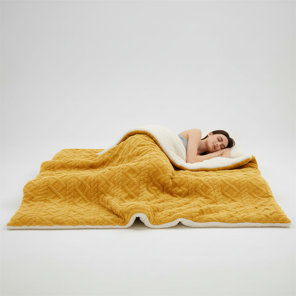 Wendbare Steppdecke mit Polarfleece und Lammfell-Innenseite antipieling