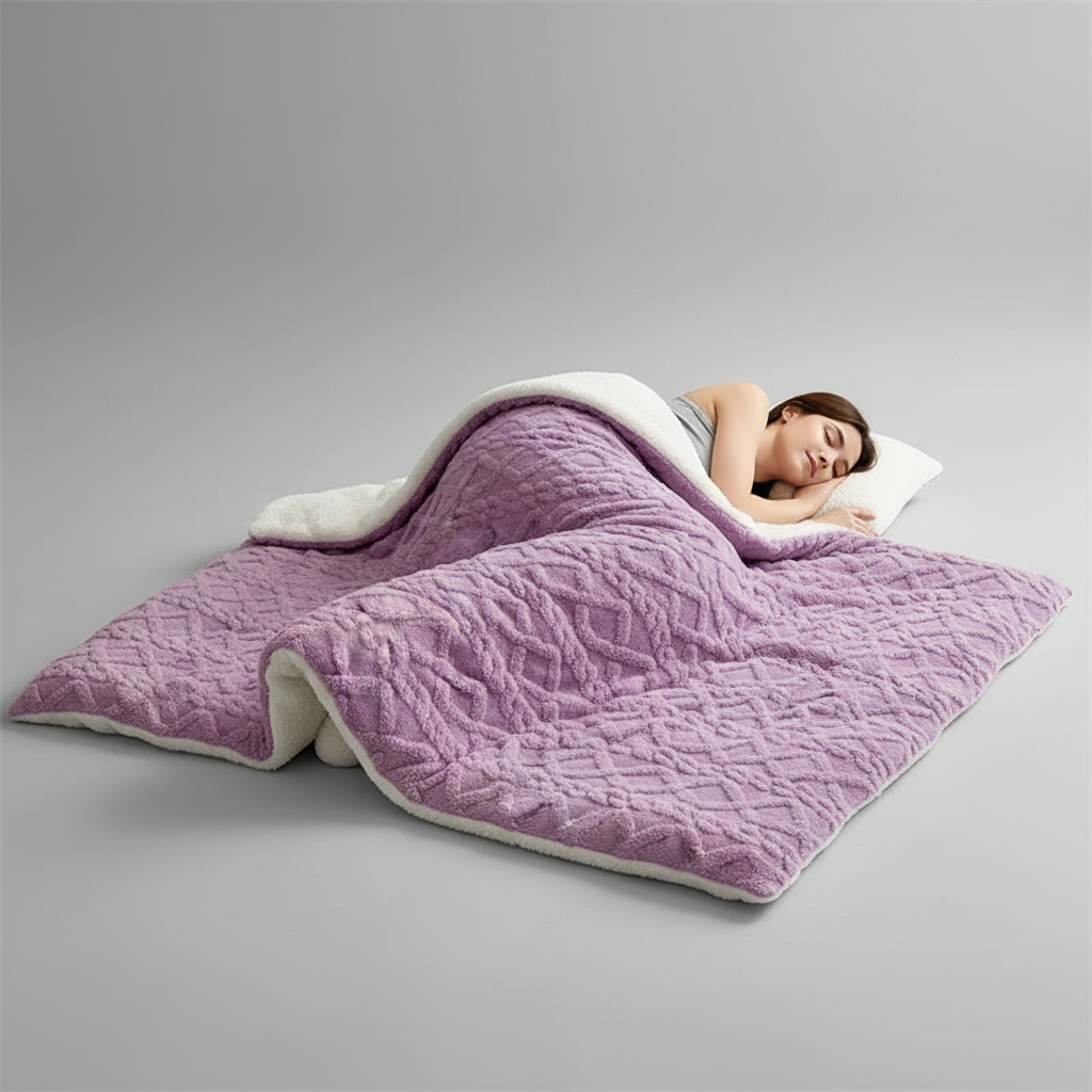 Wendbare Steppdecke mit Polarfleece und Lammfell-Innenseite antipieling