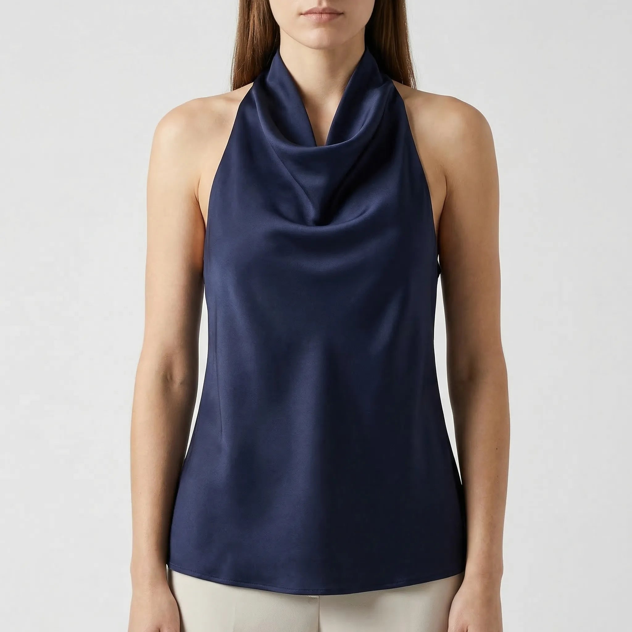 Rückenfreies Neckholder-Camisole mit drapiertem Cowl-Ausschnitt Satinfinish