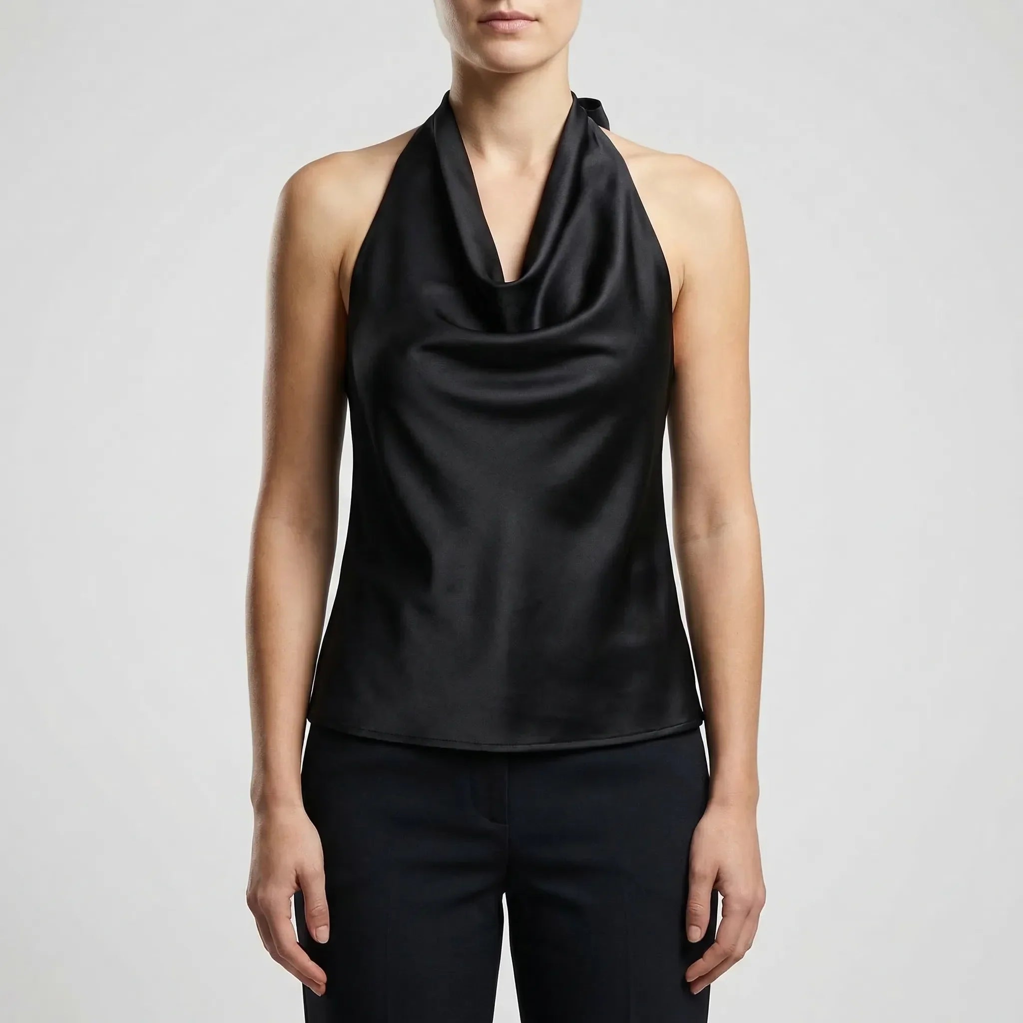 Rückenfreies Neckholder-Camisole mit drapiertem Cowl-Ausschnitt Satinfinish