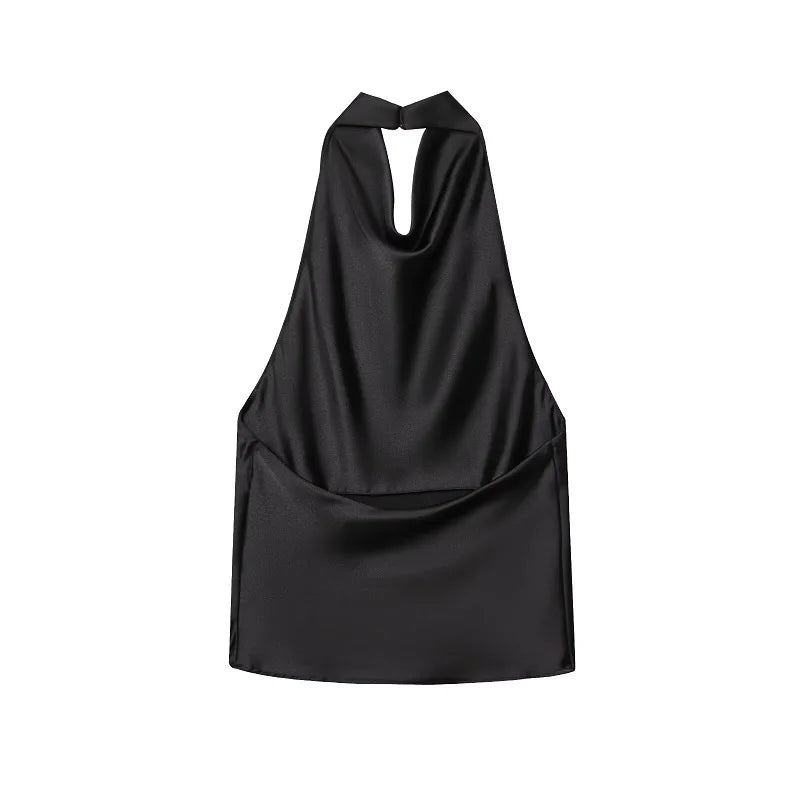 Rückenfreies Neckholder-Camisole mit drapiertem Cowl-Ausschnitt Satinfinish