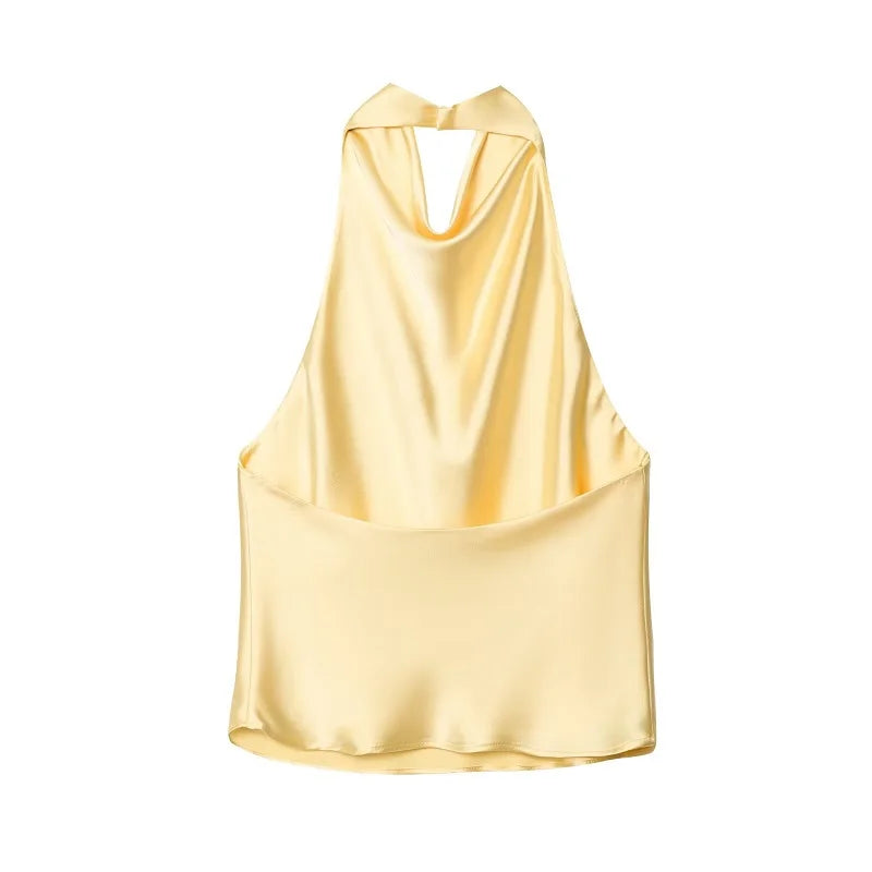 Rückenfreies Neckholder-Camisole mit drapiertem Cowl-Ausschnitt Satinfinish