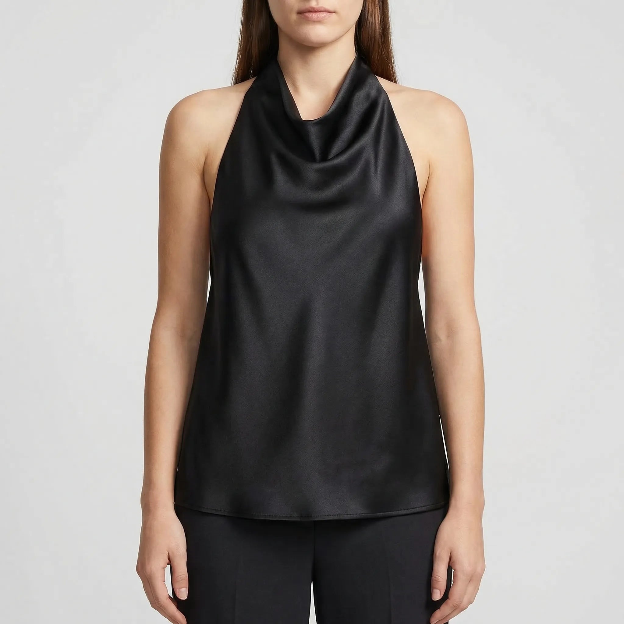 Rückenfreies Neckholder-Camisole mit drapiertem Cowl-Ausschnitt Satinfinish