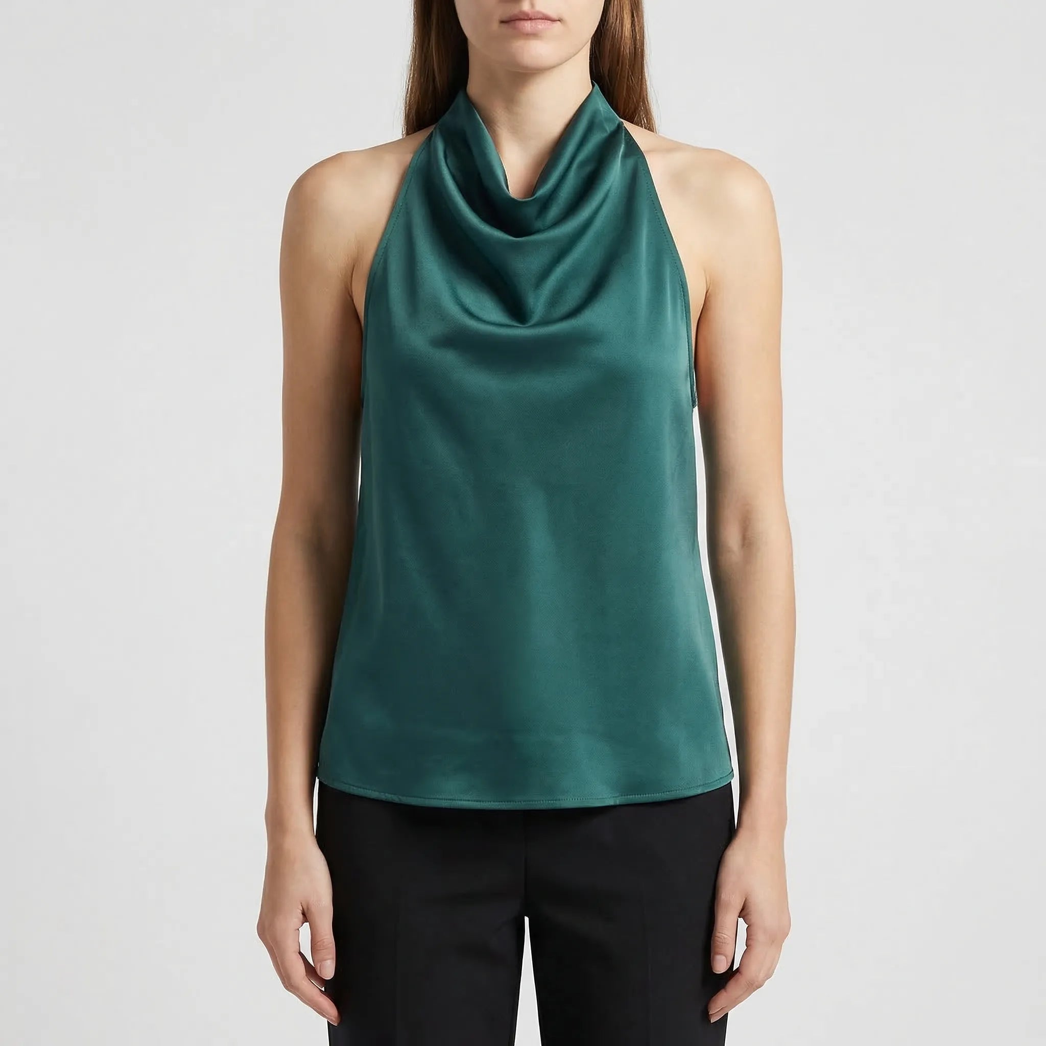Rückenfreies Neckholder-Camisole mit drapiertem Cowl-Ausschnitt Satinfinish