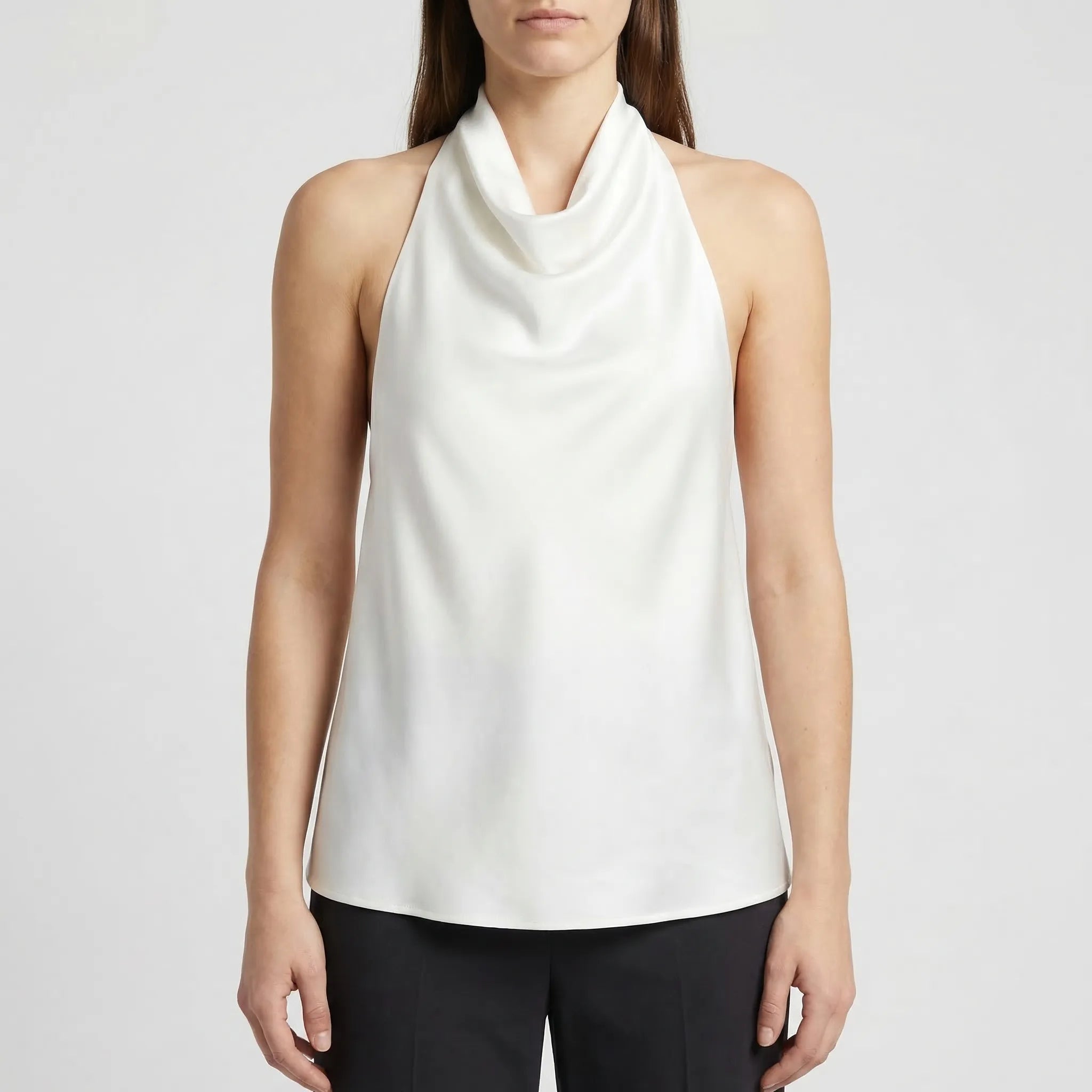 Rückenfreies Neckholder-Camisole mit drapiertem Cowl-Ausschnitt Satinfinish