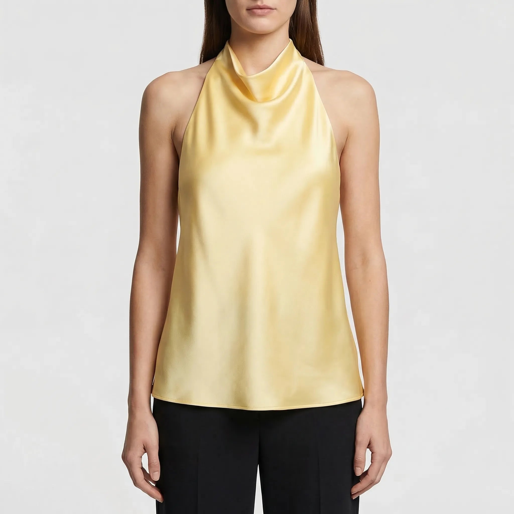 Rückenfreies Neckholder-Camisole mit drapiertem Cowl-Ausschnitt Satinfinish