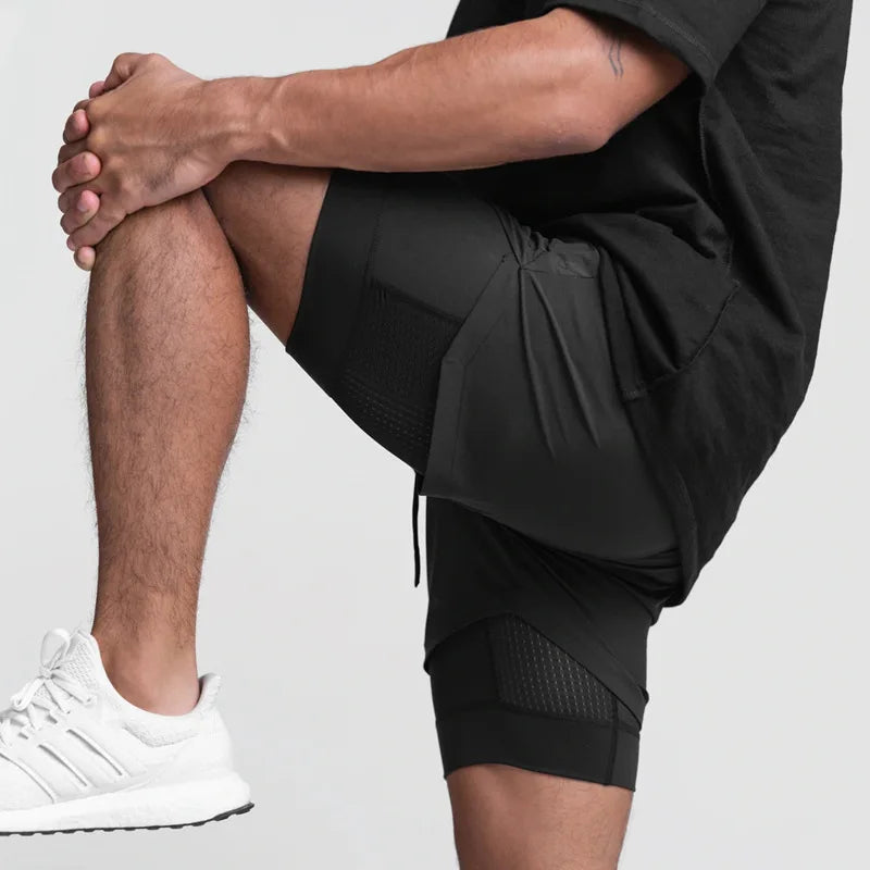 Herren-Laufshorts 2-in-1 Doppelschicht schnelltrocknend atmungsaktiv