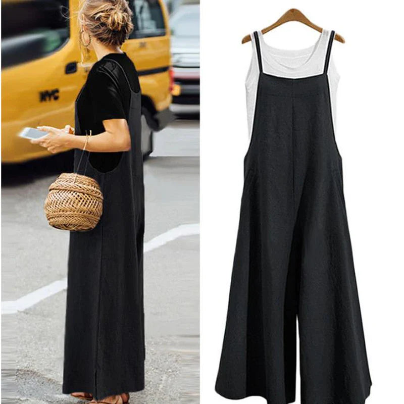 Damen Jumpsuit ärmellos weites Bein Latzfront Sommer