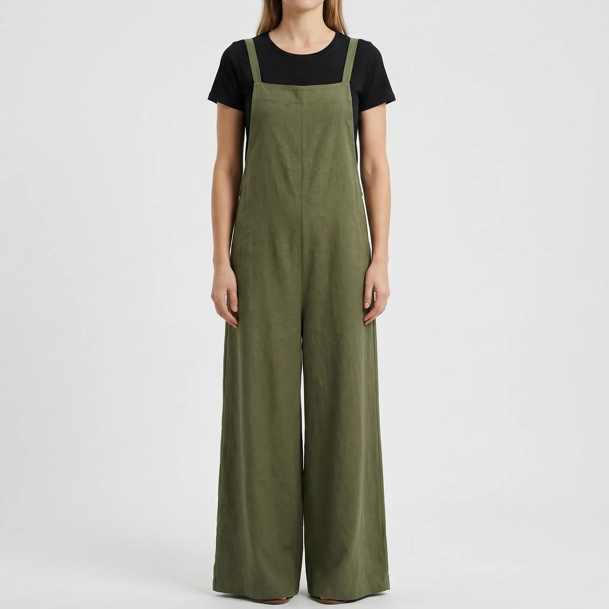 Damen Jumpsuit ärmellos weites Bein Latzfront Sommer