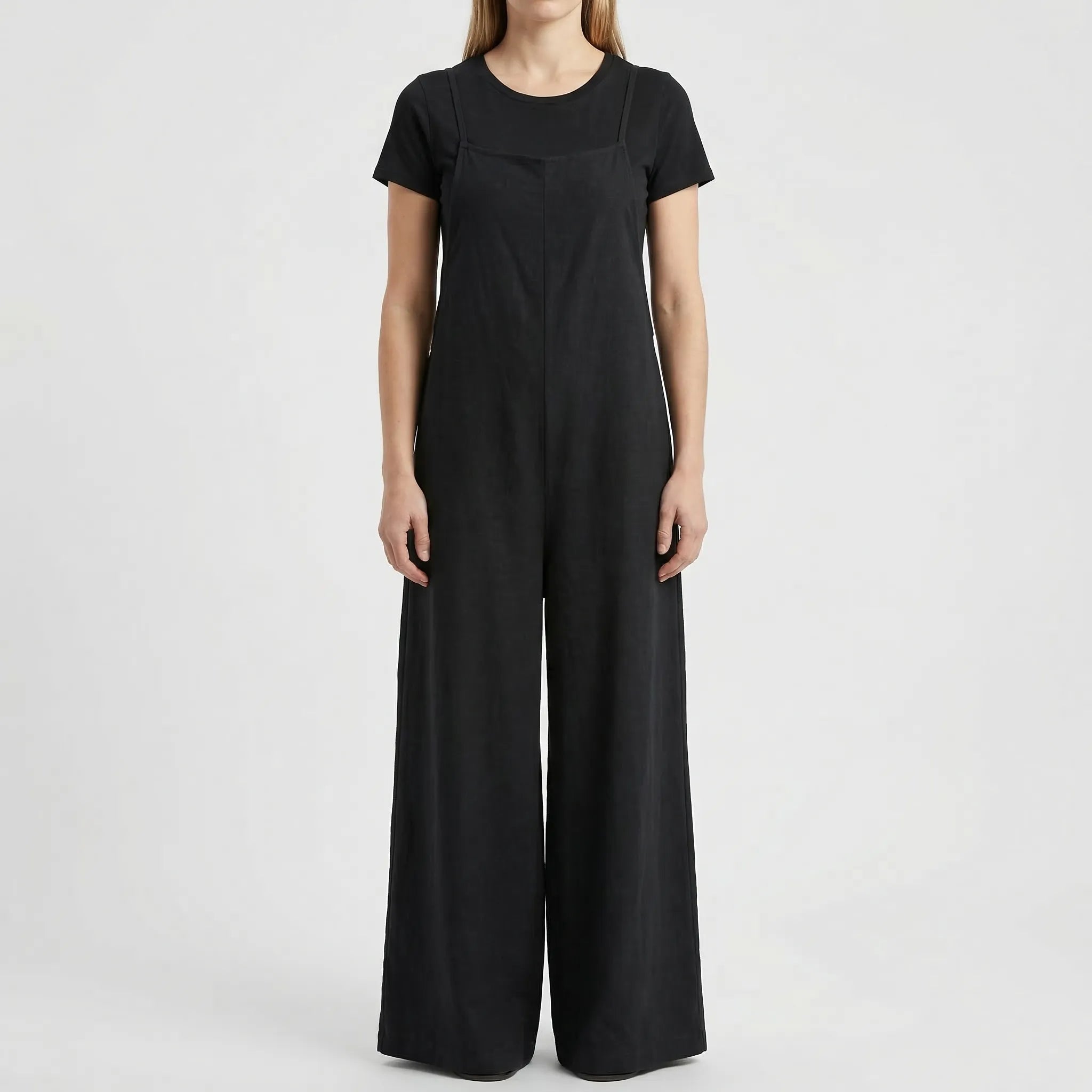 Damen Jumpsuit ärmellos weites Bein Latzfront Sommer