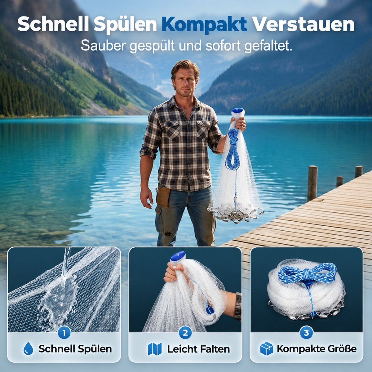 Nordspur | Easy-Throw Wurfnetz – Strapazierfähiges Netz, schnell sinkend, vielseitig