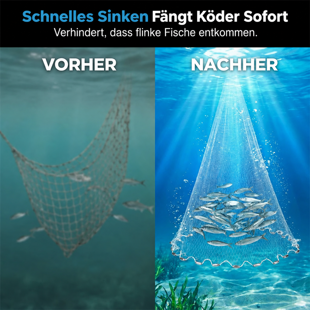 Nordspur | Easy-Throw Wurfnetz – Strapazierfähiges Netz, schnell sinkend, vielseitig