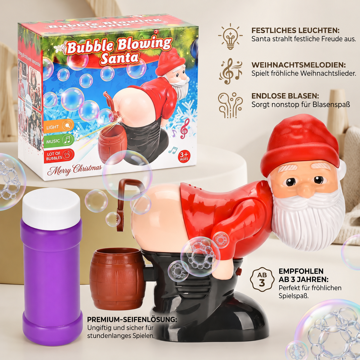 Nordspur | Elektrisches Weihnachtsmann-Seifenblasen-Spielzeug mit Musik