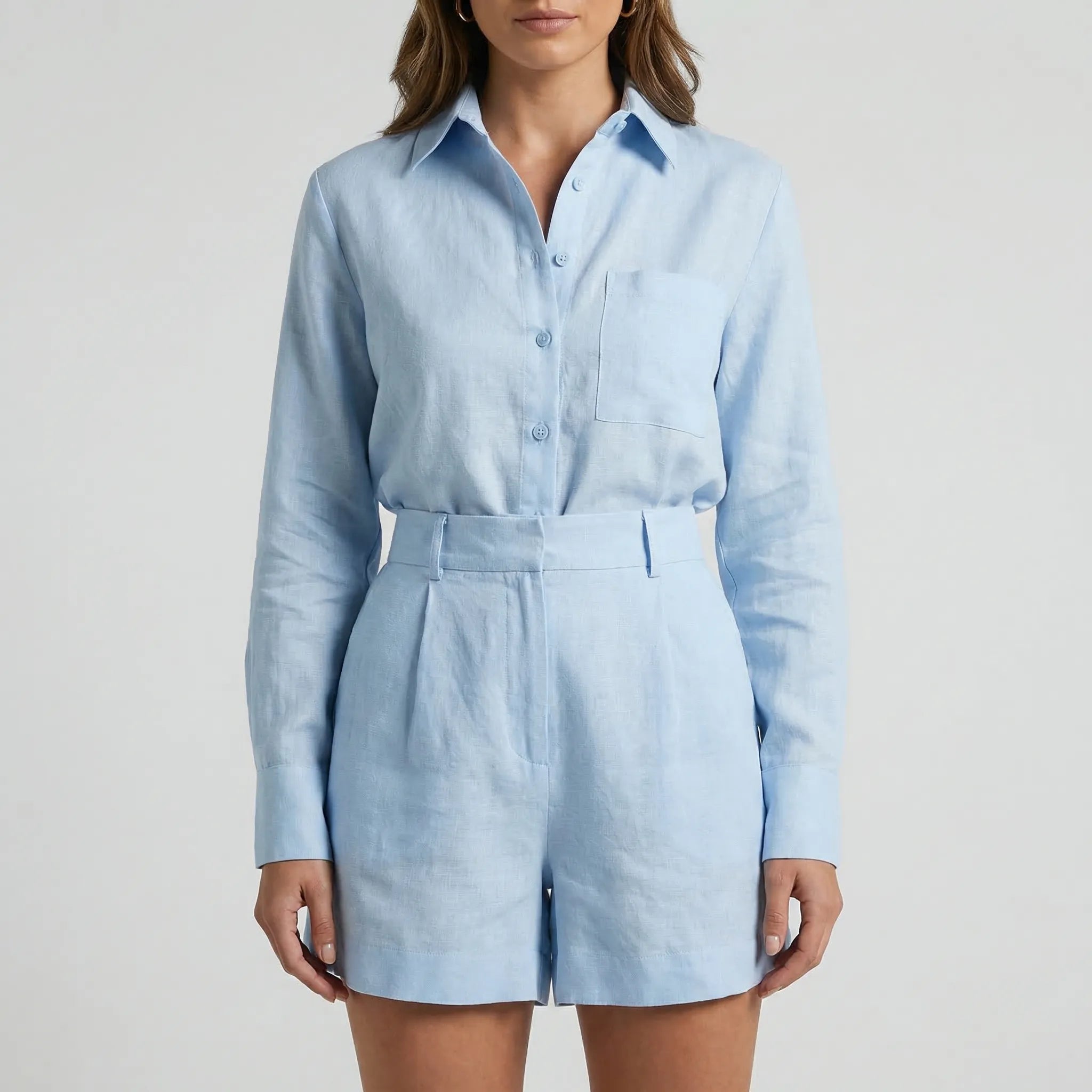 Damen Zweiteiler Set Hemd Shorts Sommer Freizeit