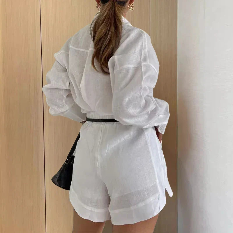 Damen Zweiteiler Set Hemd Shorts Sommer Freizeit