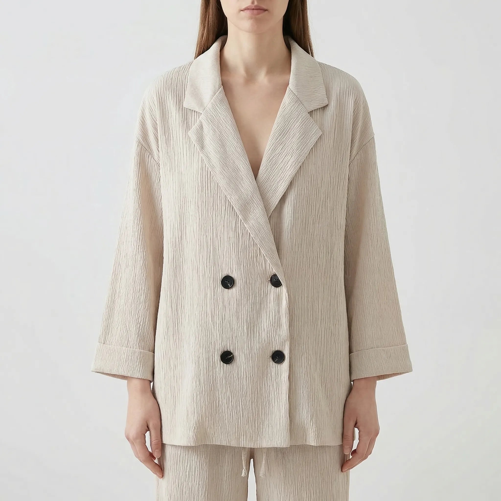 Damen Zweiteiler Set Blazer und Hose mit weitem Bein
