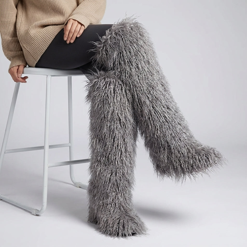 Overknee-Stiefel mit Plüsch-Futter, warme Winter-Stiefel für Damen